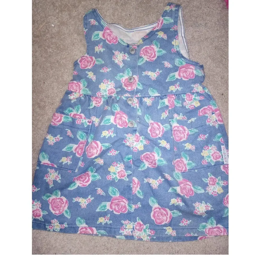 VTG‎ Healthtex Dress Floral Cottagecore Garden Party Button 4 Toddler
